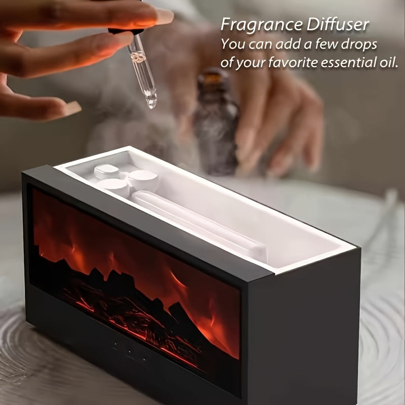 A Colorful Flame Diffuser for Essential Oils, Designed Like a Fireplace, Serves As a Humidifier with Remote Control for Home And Office Use.