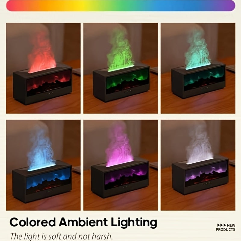 A Colorful Flame Diffuser for Essential Oils, Designed Like a Fireplace, Serves As a Humidifier with Remote Control for Home And Office Use.