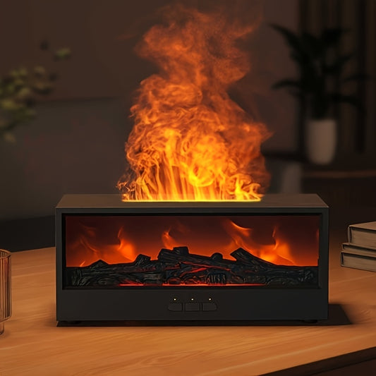 A Colorful Flame Diffuser for Essential Oils, Designed Like a Fireplace, Serves As a Humidifier with Remote Control for Home And Office Use.