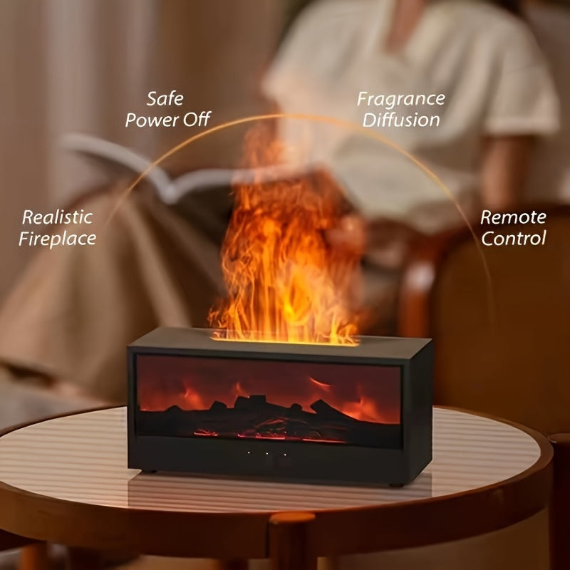 A Colorful Flame Diffuser for Essential Oils, Designed Like a Fireplace, Serves As a Humidifier with Remote Control for Home And Office Use.