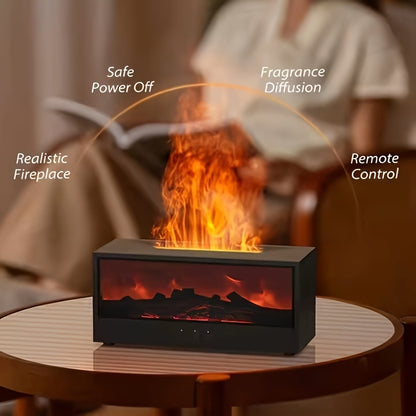 A Colorful Flame Diffuser for Essential Oils, Designed Like a Fireplace, Serves As a Humidifier with Remote Control for Home And Office Use.